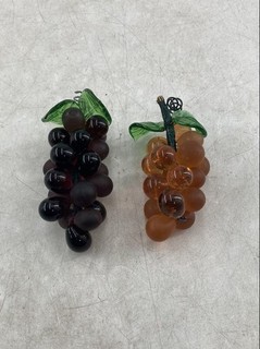 Vintage Hand Blown Peach Purple Grape Clusters Matte & Clear Glass Leaves Lot 2