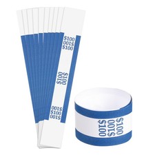 Pack of 150 Money Band Bundles, Self-Adhesive Bill Wrappers, 7.6"x1.18" Blue