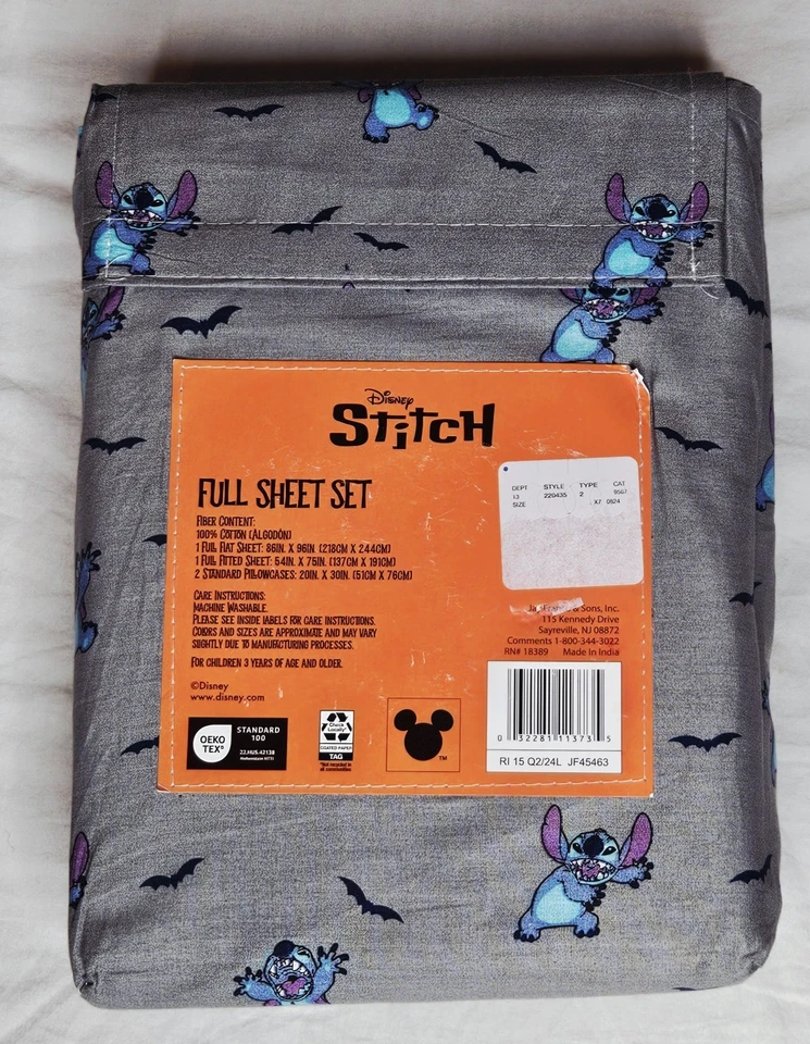Disney Lilo & Stitch Halloween Bats Full Sheet Set 100% Cotton 4 Piece New - Image 3 of 3