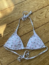 Shein White Pink Floral Summer Halter Neck Bikini Top Size Medium