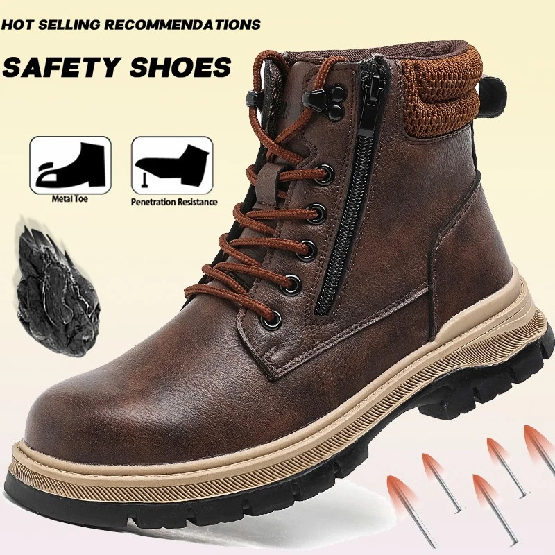 Men all-season outdoor Waterproof boots new steel toe safety work shoes non-slip