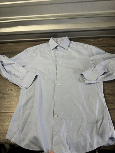 Hemrajani Brothers Shirt Mens L Blue White Striped Dress Button Down Collared