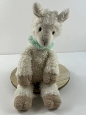 Mary Meyer 14" White Cream Llama Shaggy Fur Plush Stuffed Animal Aqua Collar