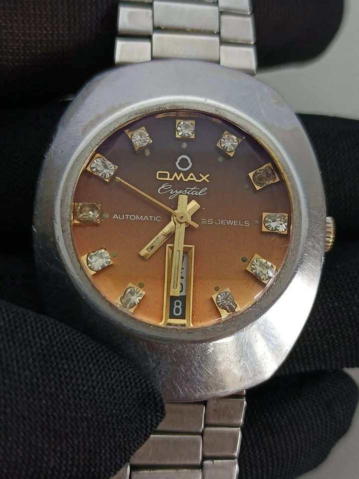 Omax Crystal 35202 自动 25 珠宝日/日期日本复古男士腕表 — 第 2/4 张图片