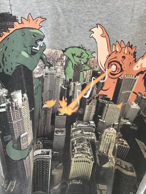 Sweatshirt house brand L new york moster godzilla print grau boho blogger