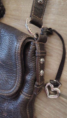 Brighton Black Pebbled Leather Hobo Bag Purse, Braided Strap, Flower Tassels - Picture 2 of 8