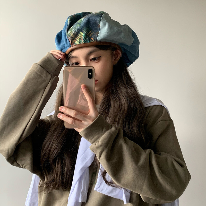 Ladies Denim Beanie Beret Hat Cap Jeans Artist Casual Loose  display picture 2