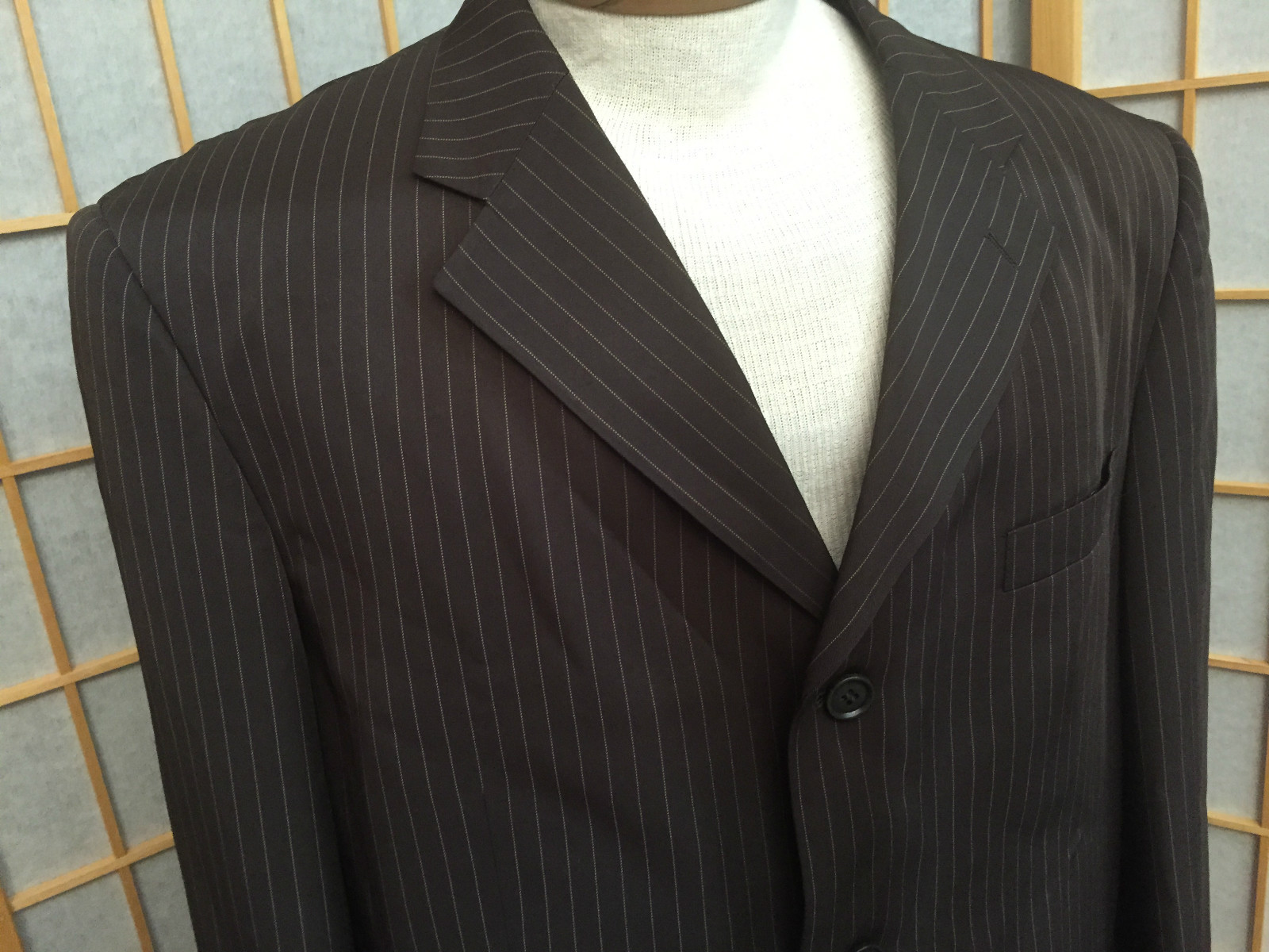 Umberto Bonelli Brown Striped Three Button Blazer Sport Coat Poly Mens Size 40R Umberto Bonelli Brown Striped Three Button Blazer Sport Coat Poly Mens Size 40R