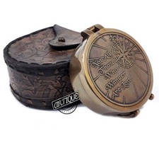 POEM BRASS COMPAS ENGRAVED WORKING NAUTICAL COMPASSES WITH CASE GENUINE LEATHER