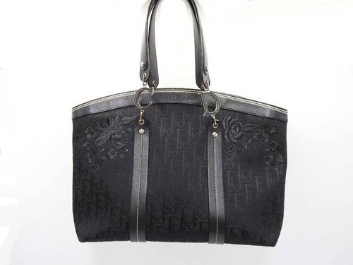 Christian Dior Trotter Flower Embroidery Shoulder Hand Bag Canvas Black X-9166 - Bild 2 von 15