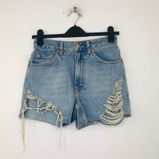 Topshop Women's 2 Denim Shorts Mid Blue A-Line Ripped Mom Medium Wash CC24