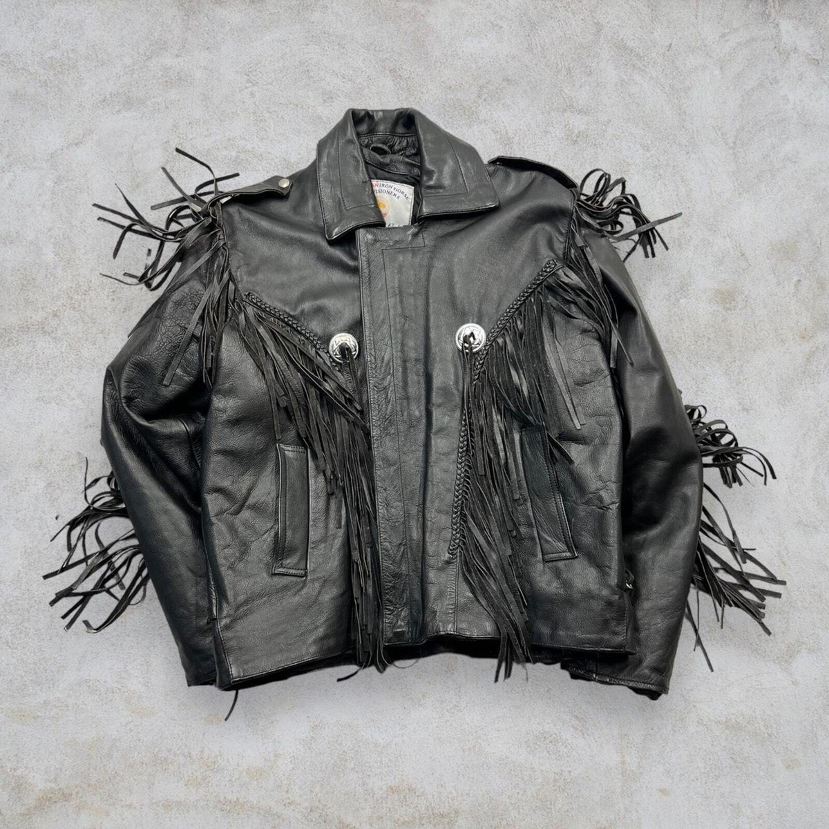 VINTAGE 90s BLACK LEATHER FRINGE WESTERN WEAR STYLE JACKET 48 | eBay