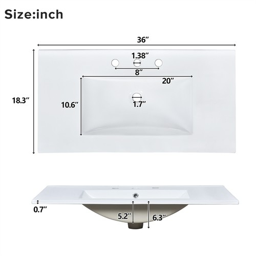 36-Inch Wood Bathroom Vanity with Ceramic Sink Adjustable Shelf Soft-Close Doors - Picture 3 of 15
