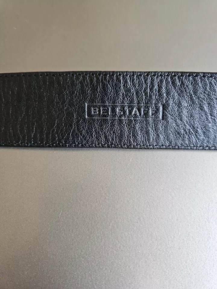 Cinturón Belstaff Hecho en Italia Cuero Guijarro Negro Doble Moleteado Hebilla Switchback Foto 4 de 4