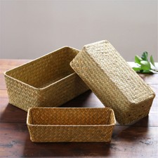 Pure Hand-Woven Seagrass Storage Basket- Bathroom Home Desktop Organizer Baskets