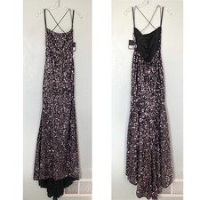 MAC DUGGAL Strappy Sequin Backless Trumpet Gown In Black Rose Size 2