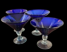 set of 4 cobalt blue parfait martini /margarita Glasses
