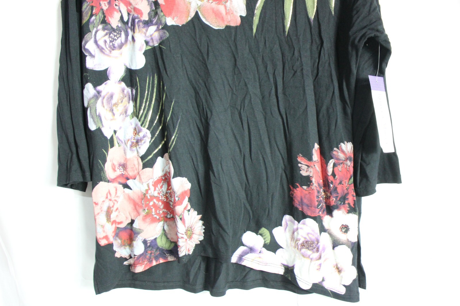 Rebecca Malone Blouse Floral Top  Womens L Multicolor 3/4 Sleeve Colorful NWT