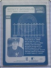 1/1 SCOTT BROSIUS 2001 PACIFIC CARD #281 PRINTING PLATE NEW YORK YANKEES 1 OF 1
