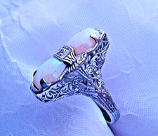 STUNNING OSTBY BARTON 14K WHITE GOLD DOUBLE OPAL RING OB 5.75 MALTESE CROSS!