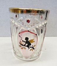 Pressglas Becher, Handbemalt, Unikat, wohl Haida oder Steinschönau, H-9cm.