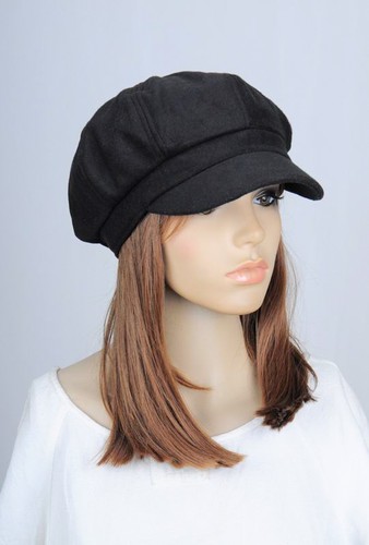 M208 schwarz einfarbig cool trendy Winter Herbst Mütze Kappe Visier Zeitungsjunge Damen - Bild 5 von 10
