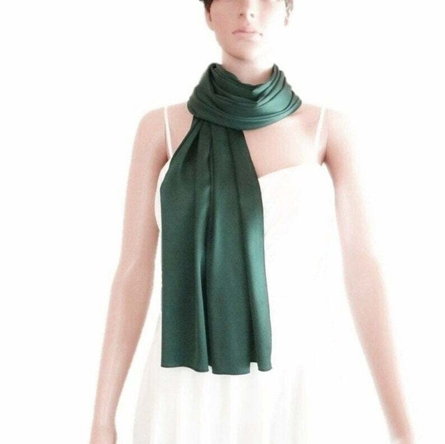 Forest Green Shawl. Silk Long Scarf. Forest Green Wrap Scarf. Soft Silk