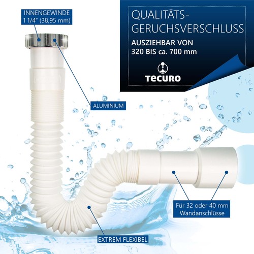 tecuro flexibler Geruchsverschluss - Verlängerung - 1 1/4 auf Ø 32/40 - Bild 3 von 5