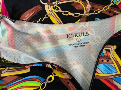 Icikuls Womens Top Medium Black Equestrian Pattern 1/4 Zip Mesh