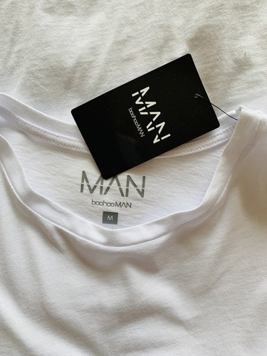 Boohoo MAN White Crew Neck Embroidered T-Shirt Top Size M Medium NEW + Tags - Picture 3 of 5