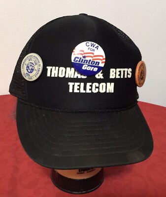 Vintage Thomas & Bettis Telecom Snapback BallCap Hat Clinton/Gore CWA Union Pins