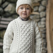 Irish Aran Merino Crew Sweater For Children