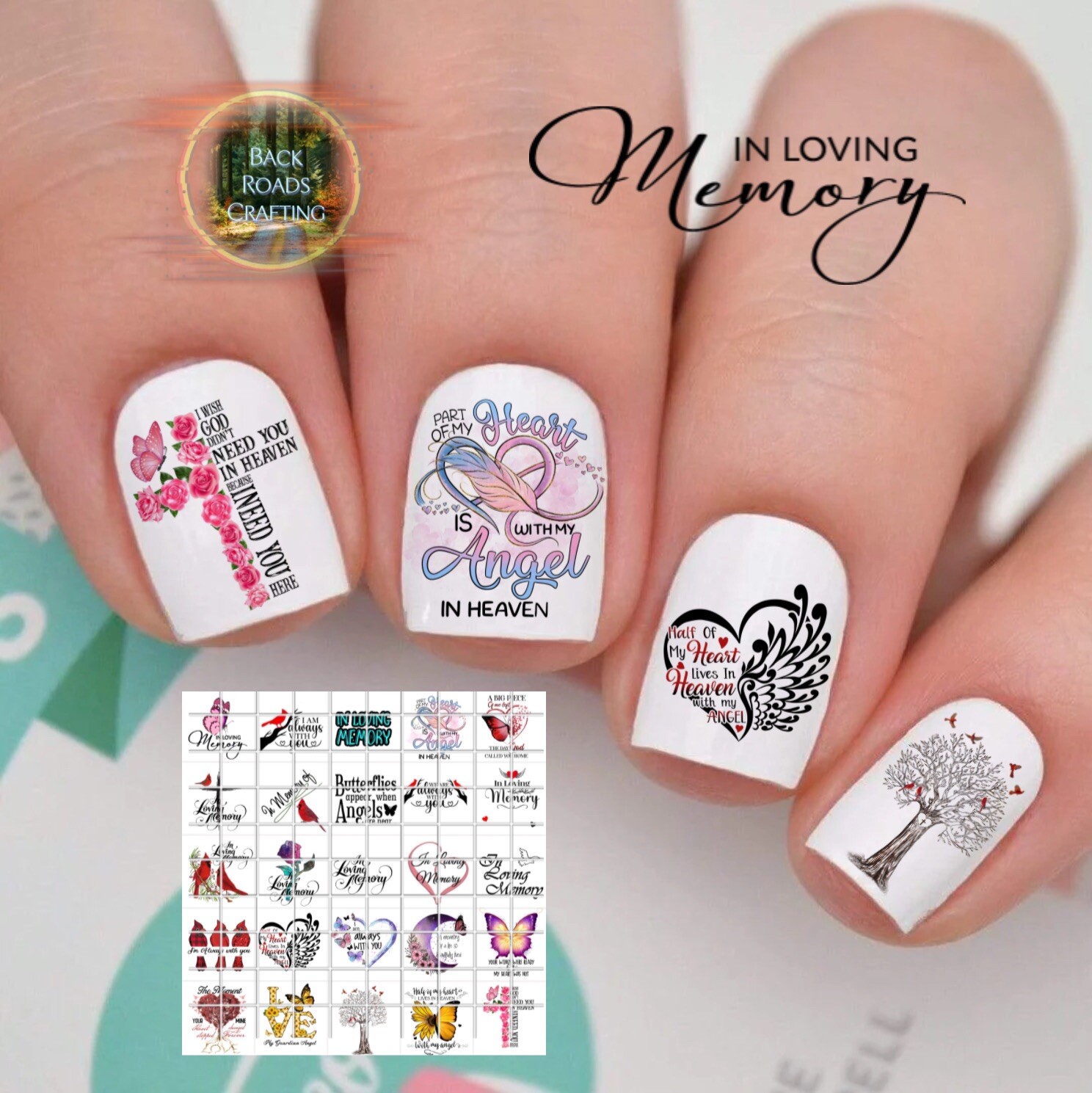 In Loving Memory Waterslide Nail Art Decals Set Of 50 Instructions & Bonus