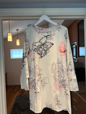 YOINS White Satin Floral Short Straight Dress ¾ Roll-up Sleeves MEDIUM