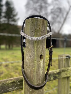 Frontail Cheval Strass Preciosa Cristal AB - Cuir Noir Taille Poney - Neuf