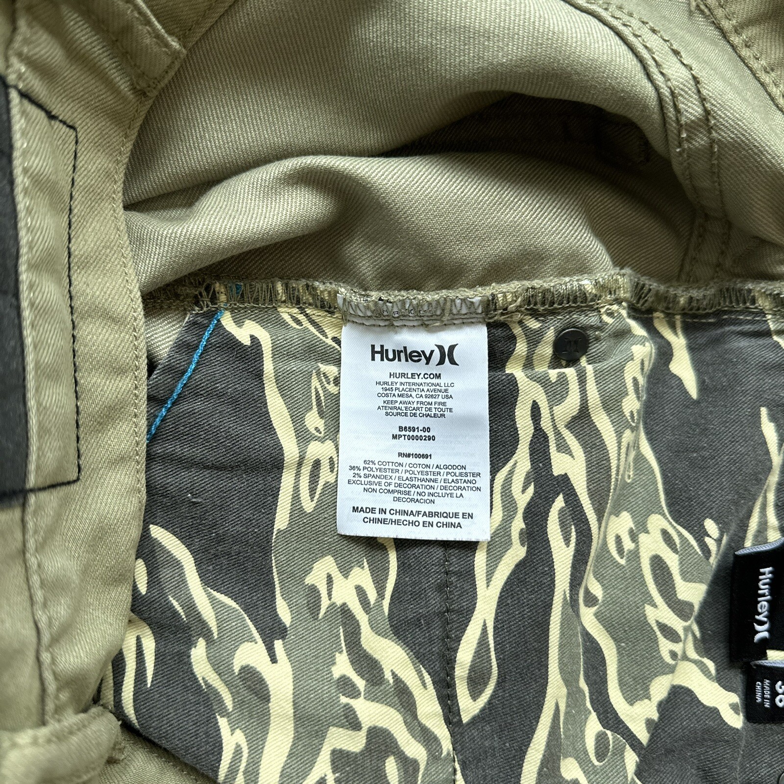 Hurley Nike Dri Fit Mens Sz 36x32 Slim Jeans Khaki Beige Stretch Tapered Leg