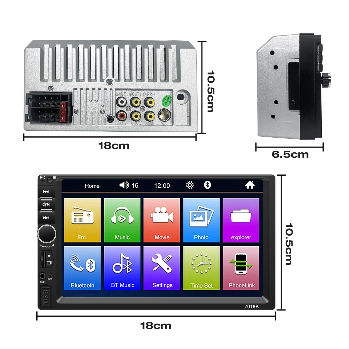7" Double DIN Car MP5 Player FM Bluetooth Touch Screen USB Stereo