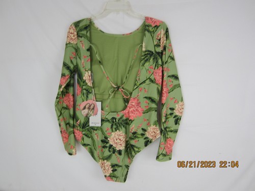 Aquabendita Women's Long Sleeve Green Floral One Piece Swimsuit XL - Picture 2 of 13