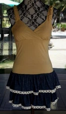 Ruffle Hem Dress New Empire Waist Padded Bra Layered Macrame  Sz. S, M