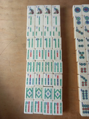 Vintage Ca 1960 Mahjong Game Set Wooden Box 144+ Bamboo Bone Dovetail Tiles - Picture 6 of 22