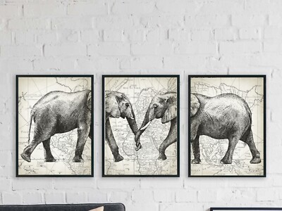 Elefant Liebhaber Zimmer Drucke Tier Wanddeko Grau Poster 3er Set Geschenkidee