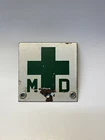 Vintage 1930s US Ambulance MD Medical Doctor Mini Porcelain Square Plaque Badge
