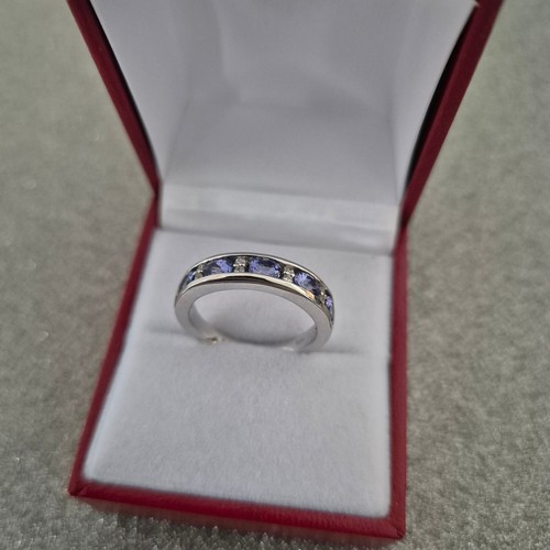 Tanzanite & Zircon Half eternity Ring in platinum over Sterling Silver 'O'