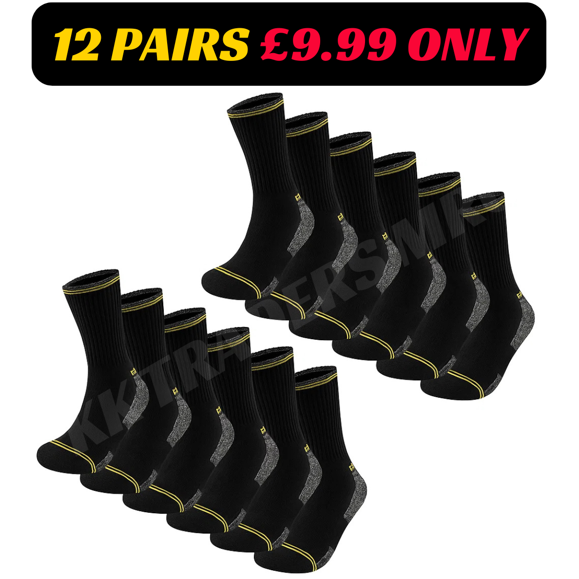 SAOLA 12 Paia Calzini Uomo da Lavoro Abbigliamento da Lavoro Rinforzato Suola Ammortizzata Stivali Calzini Taglia 6 11