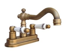 Antique Brass 4 Inch 2 Handle Bathroom Faucet Vanity Sink Swivel Spout Mixer Tap