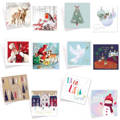 10er Pack Weihnachtskarten quadratisch 14 cm x 14 cm mit Umschlägen - Design wählbar