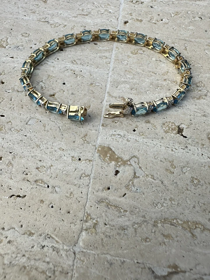 Теннисный браслет из золота 10 карат 7 дюймов с овальной синей шпинелью и 0,25 карата Бриллианты - Изображение 3 из 4