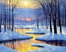Stunning Winter Sunset Landscape Art Print | Modern Signed Wall Art Collectible