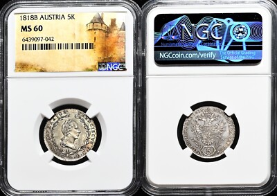 FRANCIS I. - Emperor AUSTRIA, 1818 Æ SILVER 5 Kreuzer Coin NGC