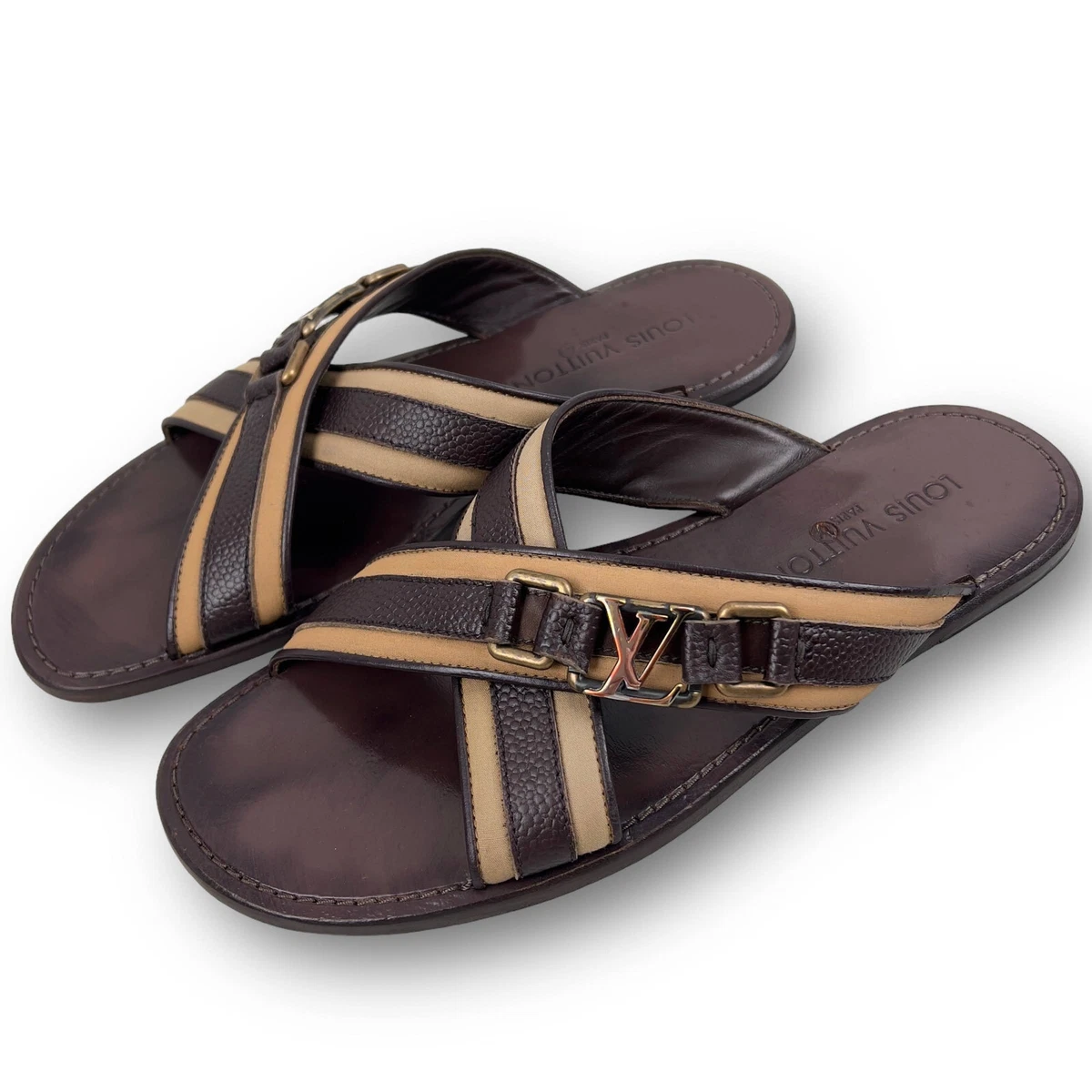 Louis Vuitton sandal LV buckle flip-flop brown leather 7 LV or 8